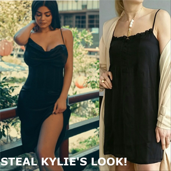 . Dresses & Skirts - STEAL KYLIE'S LOOK!!! BLACK SLIP / CAMI DRESS NWT